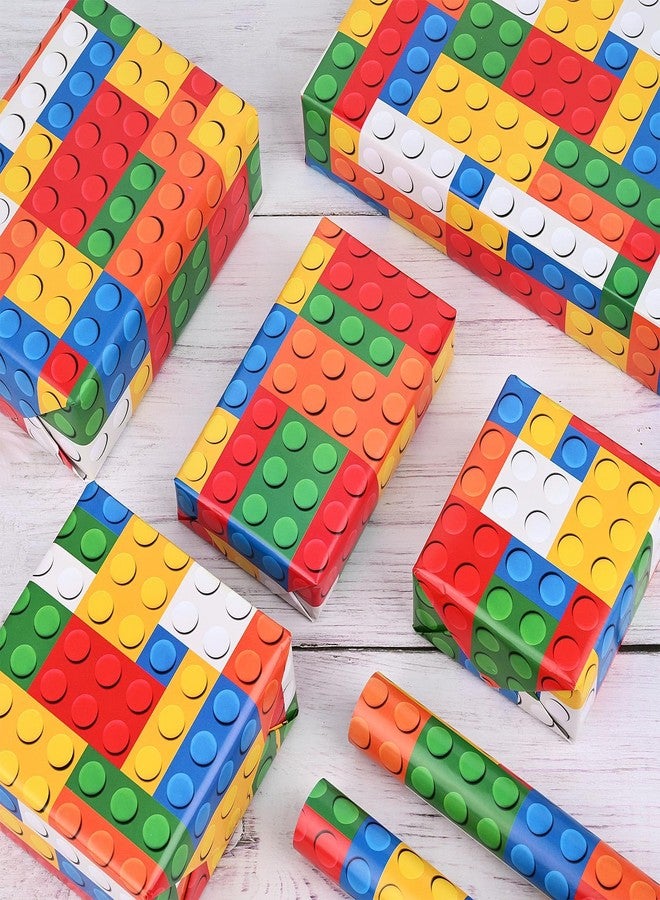 Bolsome Building Blocks Wrapping Paper Colorful Building Bricks Gift Wrap Paper for Kids for Birthday Party Craft Supplies, 19.7 x 27.6'', Folded Flat, 12 Sheet - Image 5